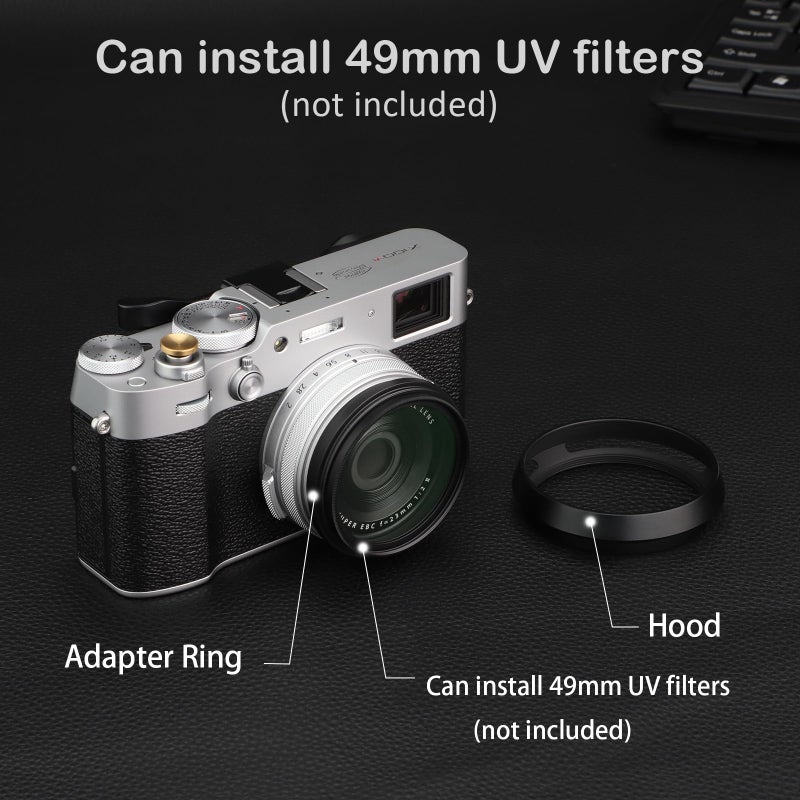 Haoge LH-X53B 3in1 Lens Hood with Adapter Ring with Cap Set for Fujifilm X100VI Fuji FinePix X70 X100 X100S X100T X100F X100V Camera Black Replaces Fujifilm LH-X100 - Image 4
